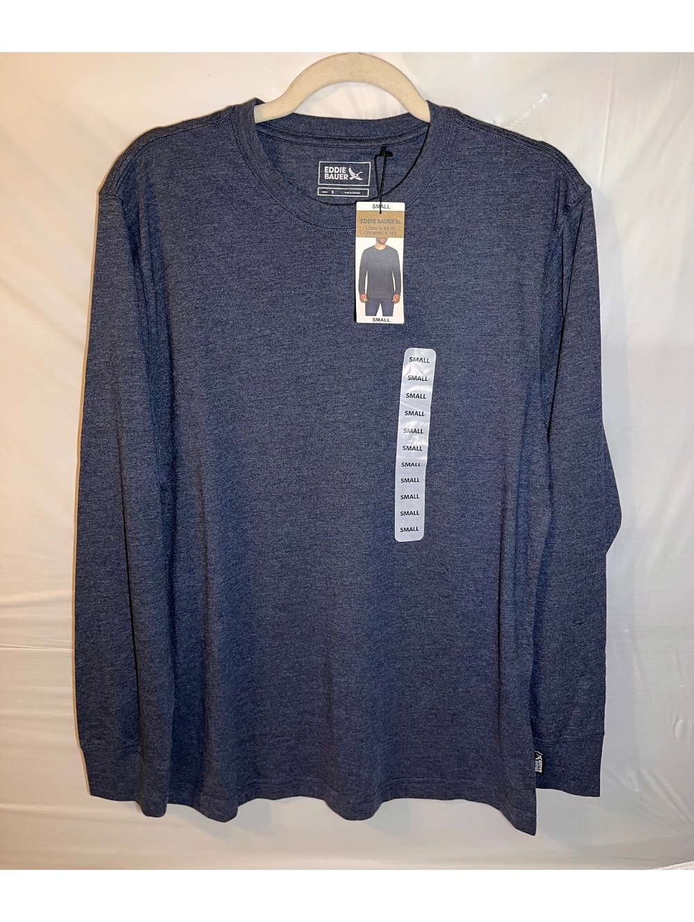 Eddie Bauer Men's Small Long Sleeve Crewneck Tee in Indigo, 60% Cotton 40% Poly
